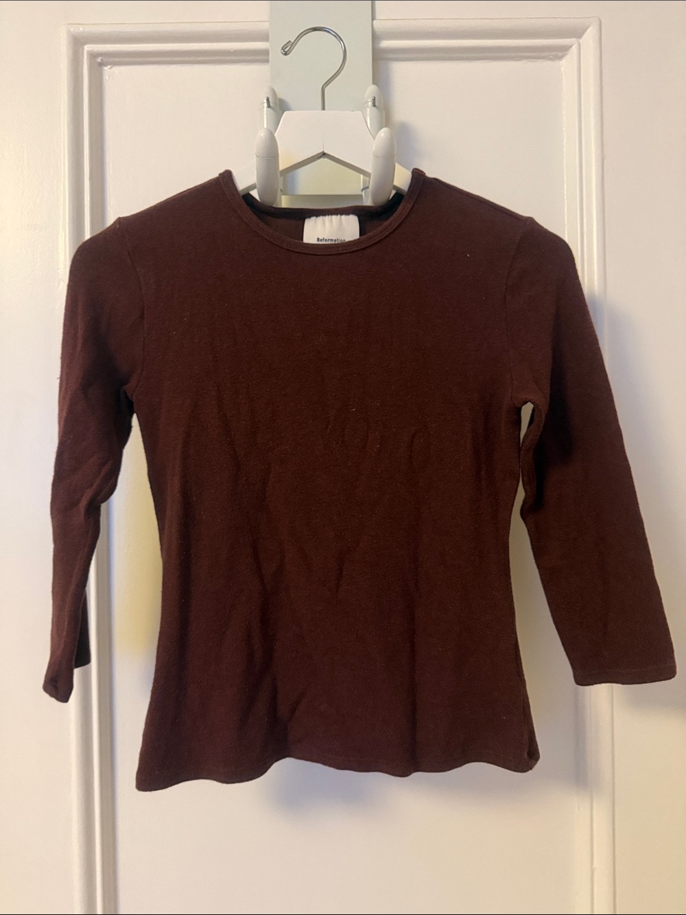 Reformation Brown Long-Sleeve Crewneck Top